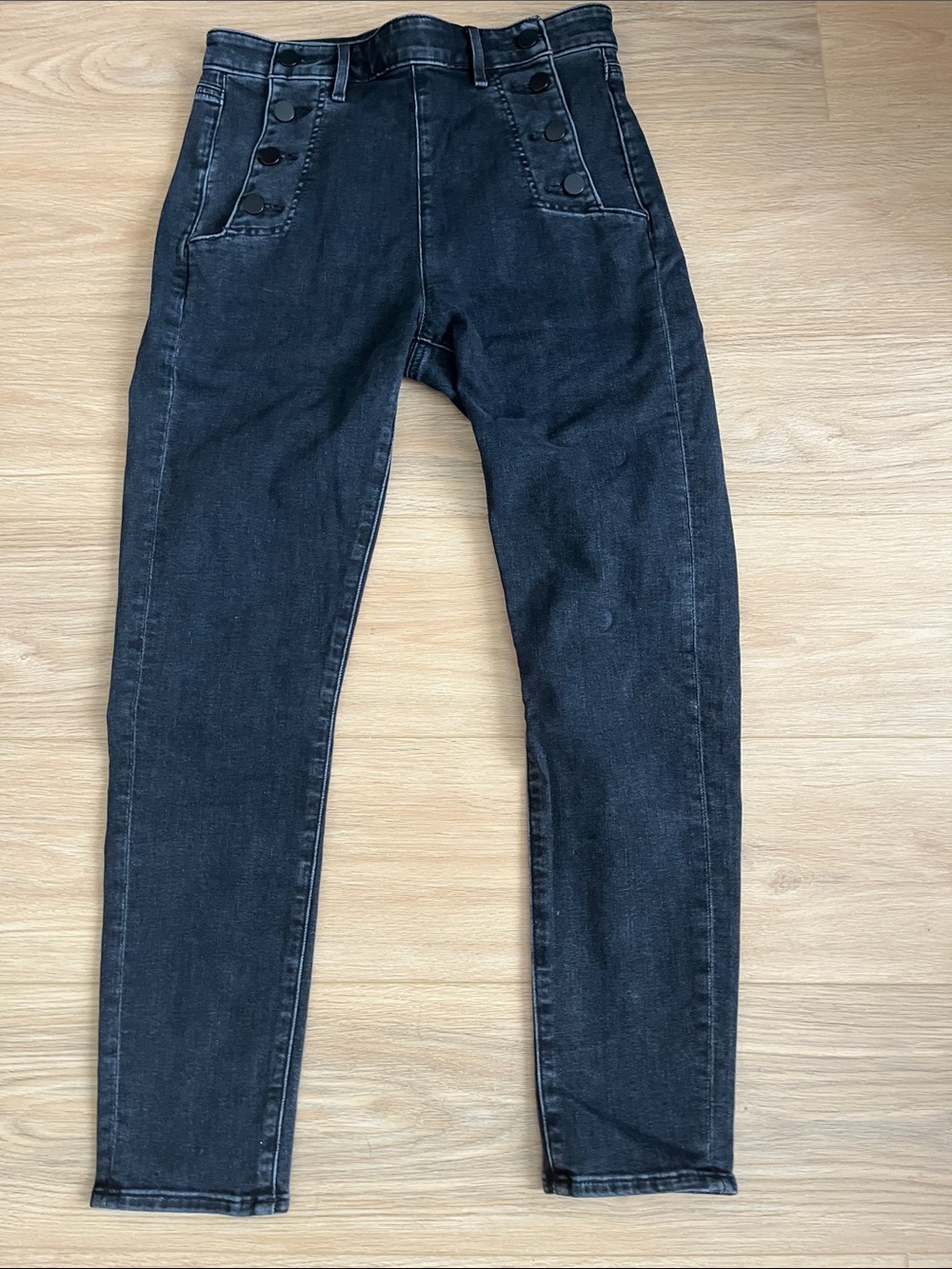 LOFT Black High-Rise Side Button-Accent Jeans